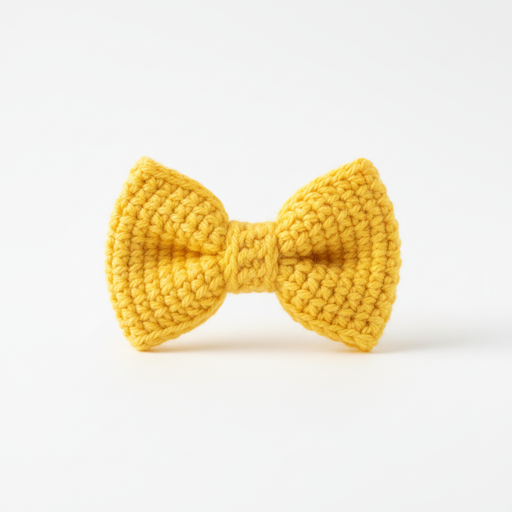 Handmade crochet bow in bright yellow color