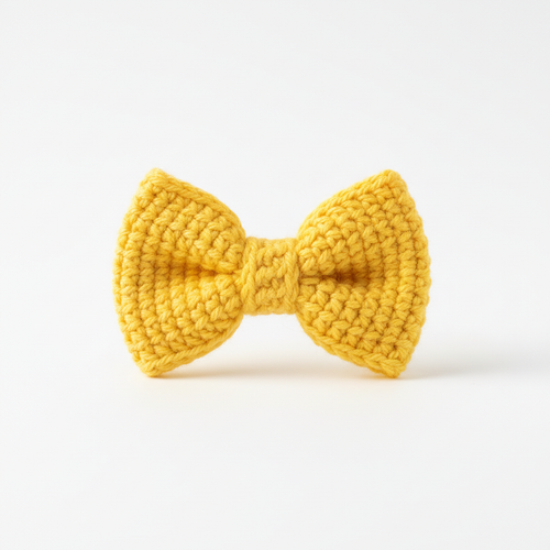 Handmade crochet bow in bright yellow color