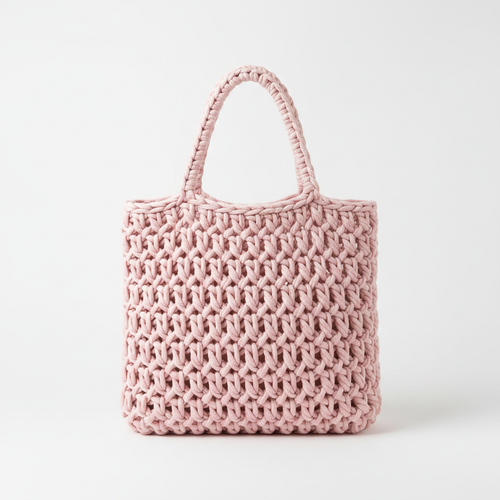 Handmade pastel pink crochet bag