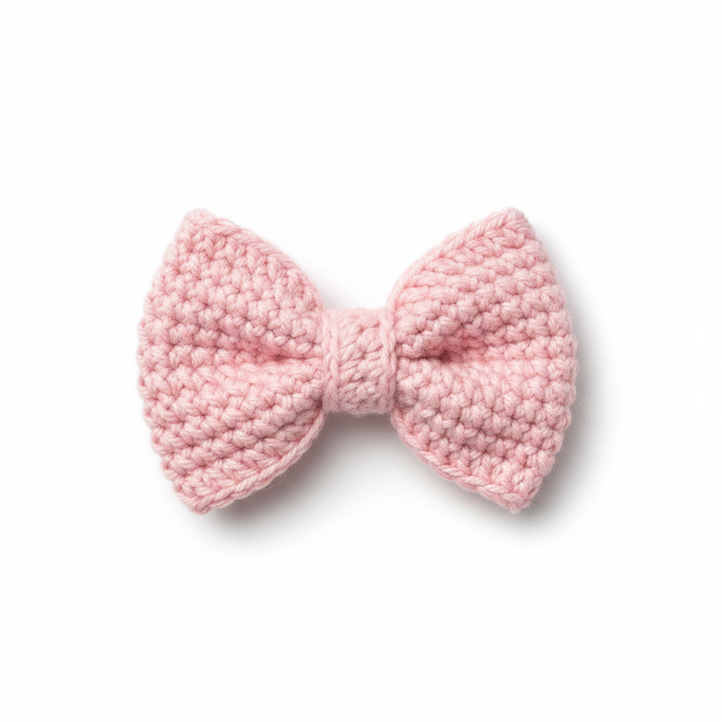 Handmade crochet bow in soft pink color