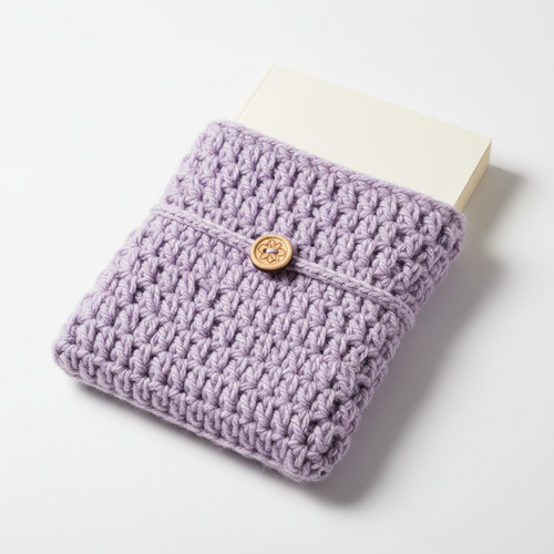 Handmade blue crochet book cover with beautiful design